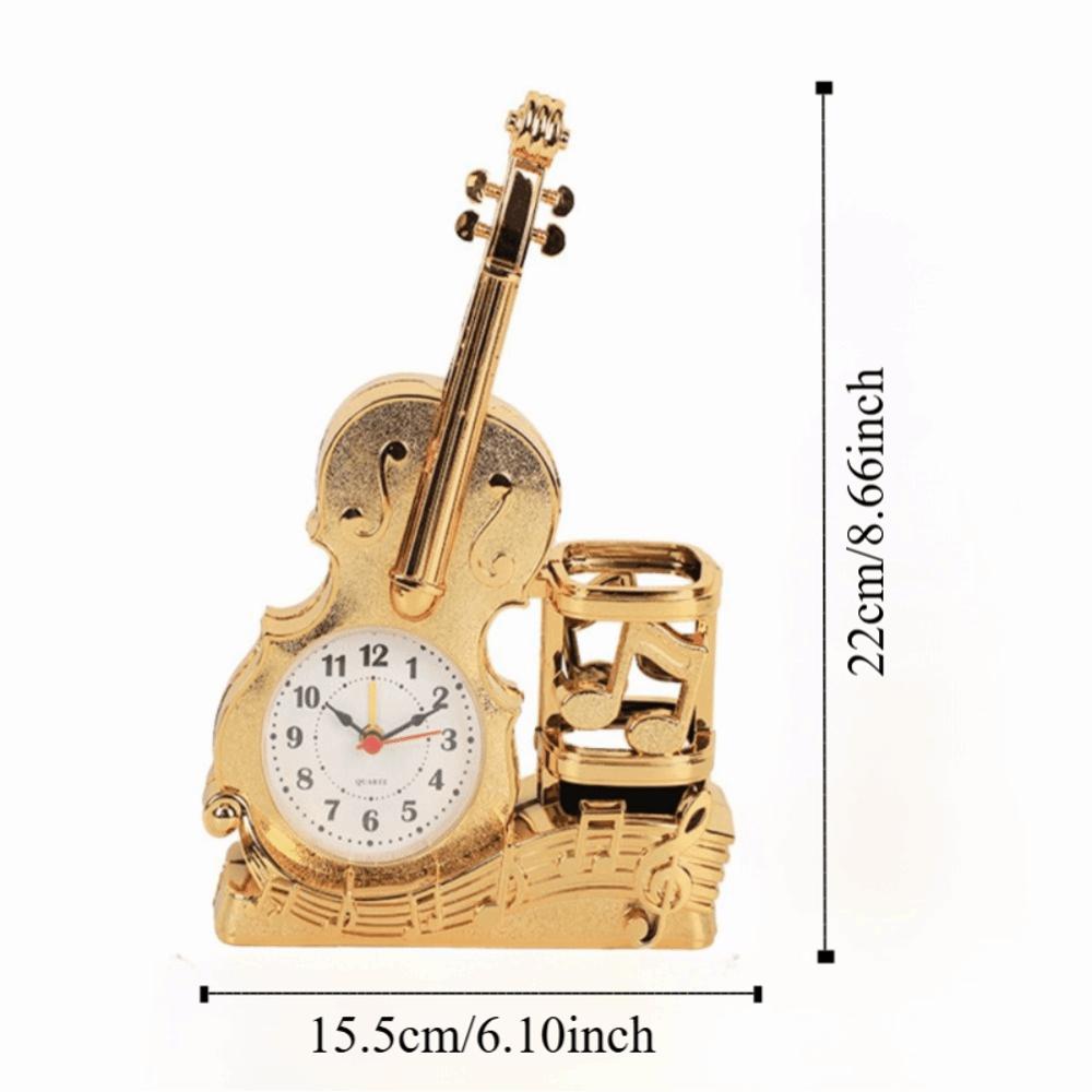 Stylish Violin Guitar Alarm Clock Creative Design Built-in Pen Organizer Study Living