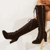 Fashion Autumn Winter Vintage Cross Strap Women Knee High Boots Fashion High Heel Pointed Toe Stripper Party Shoes Zapatos De Mujes