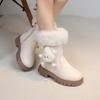 Модные ботинки для девочек 2024 Осень Зима Теплый Мех Толстый Плюшевый Пушистый Волосатый Шарик Милый Мультяшный Детские Термоботинки До середины икры Молния