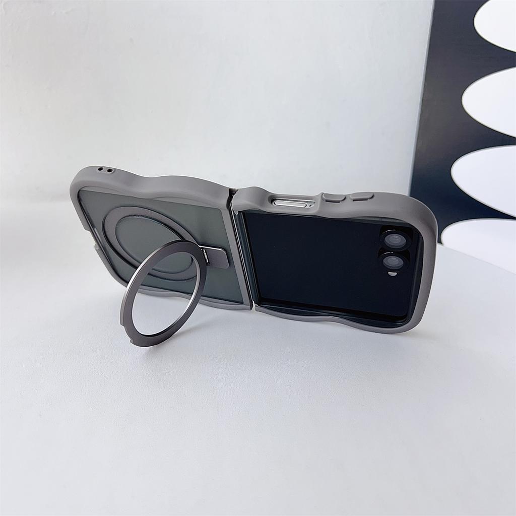 For Samsung Galaxy Z Flip7 5G Magnetic Case Kickstand Skin-Touch Wave Edge TPU+PC Phone Cover