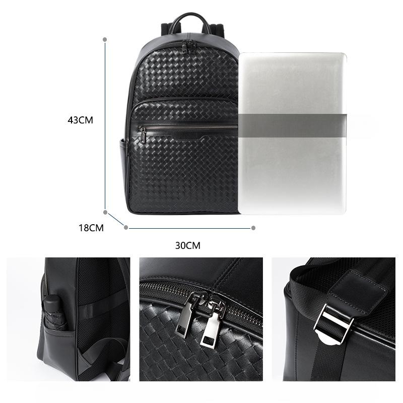 Рюкзак мужской из натуральной кожи, плетеный, модный, многофункциональный, деловой, компьютерный рюкзак, сумка