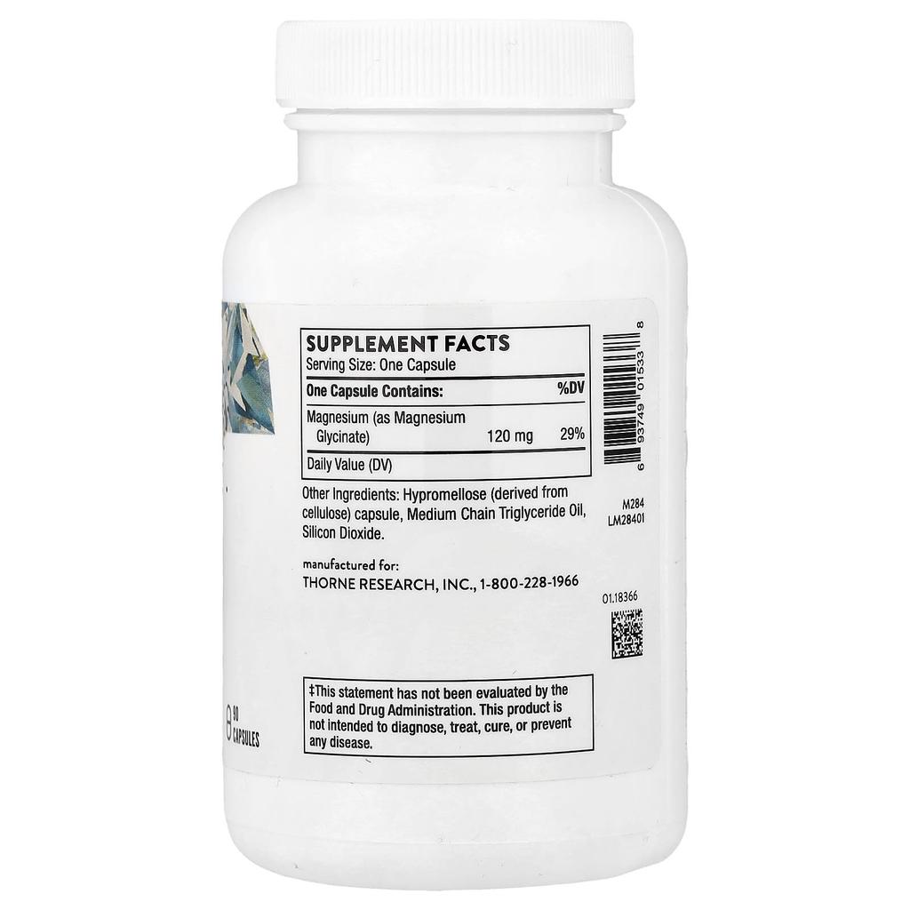 Thorne Magnesium Glycinate, 90 Capsules (120 Mg Per Capsule)