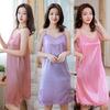 Simulated Silk Nightdress Sexy Fun Pajamas Lace Slim Skirt Solid Color Home Wear