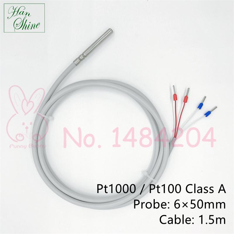 Pt100 / PT1000 Class A Temperature Sensor -50 ~ 260°C 6mm * 50mm Resistant Probe 4 Wire 1.5m Silicone Cable Waterproof Oil Proof