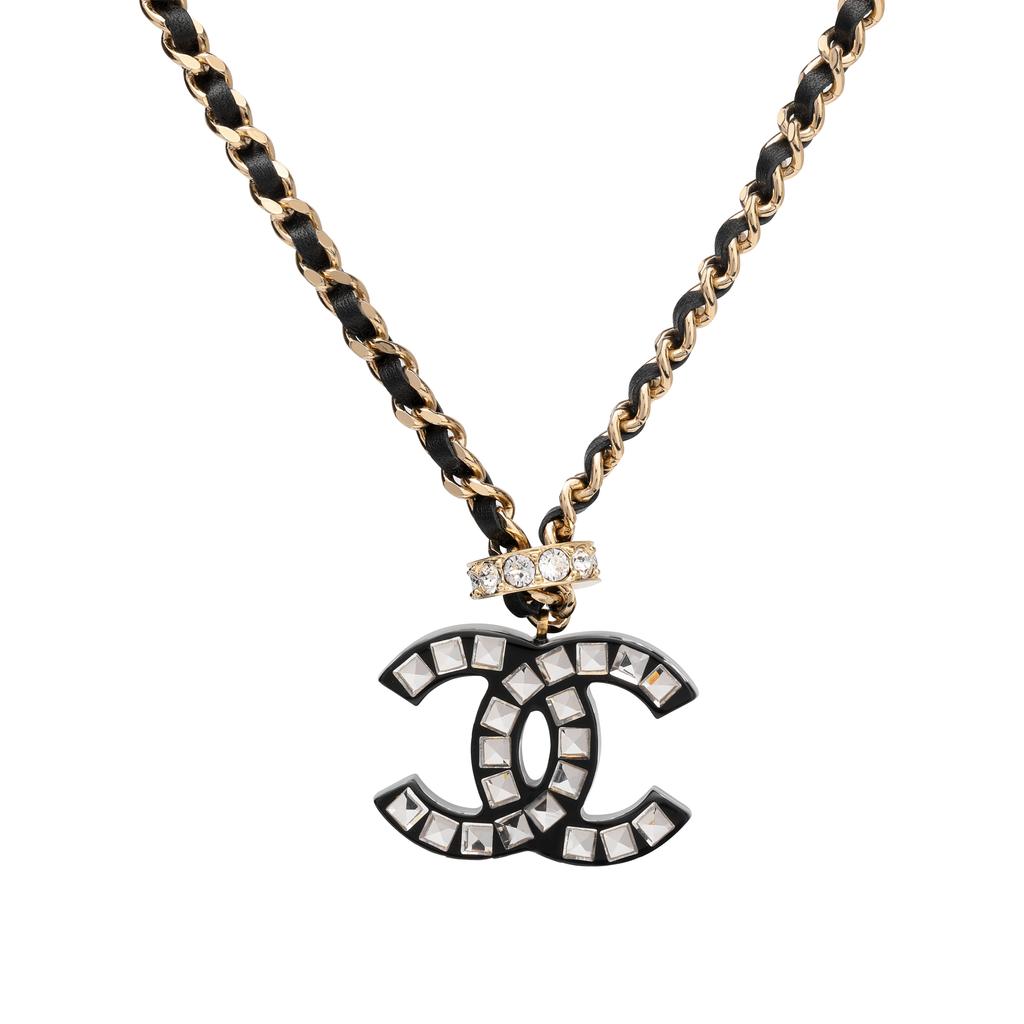 Chanel Double C Fashion Trend Letter Double C Rhinestone Necklace Women necklace Gold ABA117-B10002-NM108