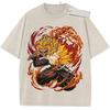 Unisex Washed Black Vintage Tshirt Demon Slayer Rengoku Flame Sword Highquality Fabric for Home Leisure Travel Shopping