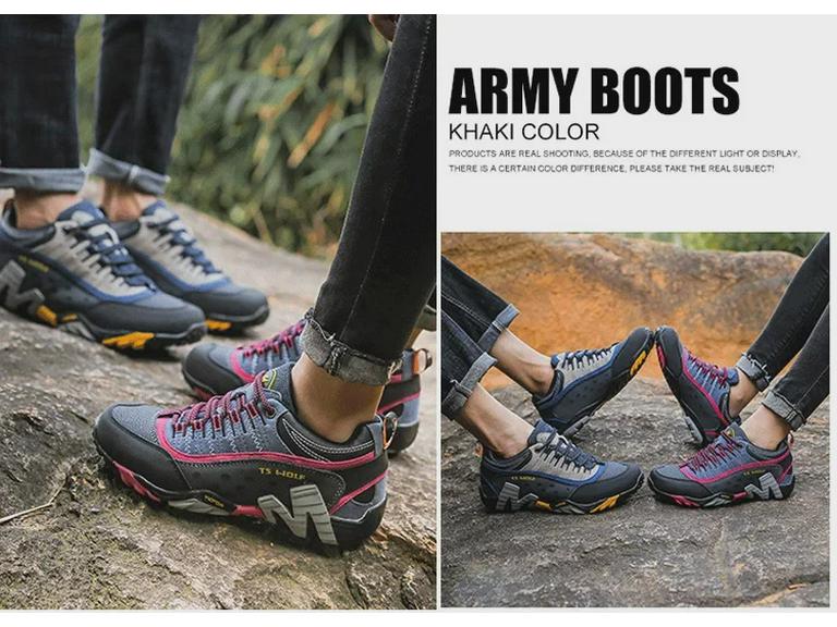 Мужские и женские водонепроницаемые походные ботинки из натуральной кожи — дышащая, нескользящая обувь для активного отдыха на весну/осень.