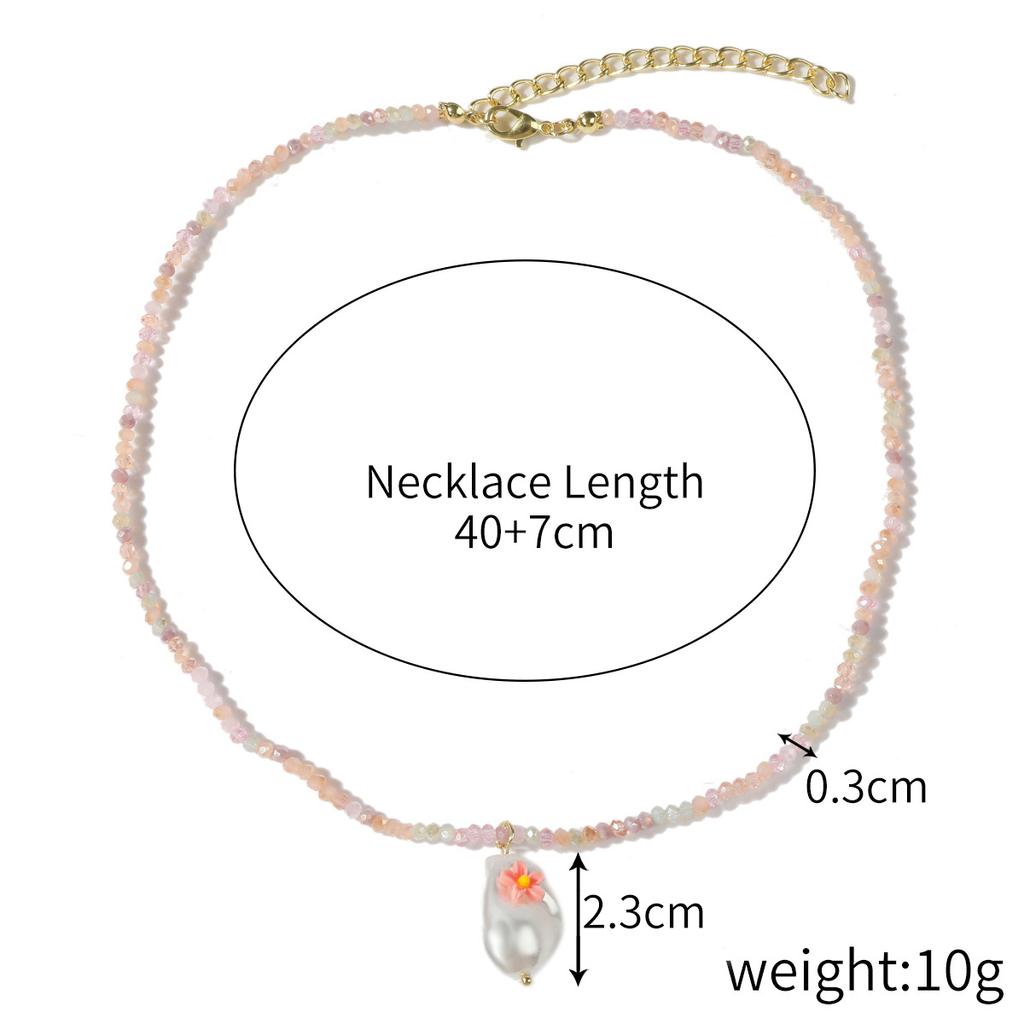 Necklace for Women Crystal Beaded Collarbone Chain Ins Simple Shell Necklace Female Colorful Natural Crystal Rice Bead Necklace