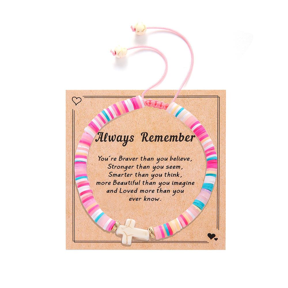 Popular jewelry cards, simple and fashionable style, various colors, cross, soft pottery bracelet, adjustable bracelet, bracelet.
