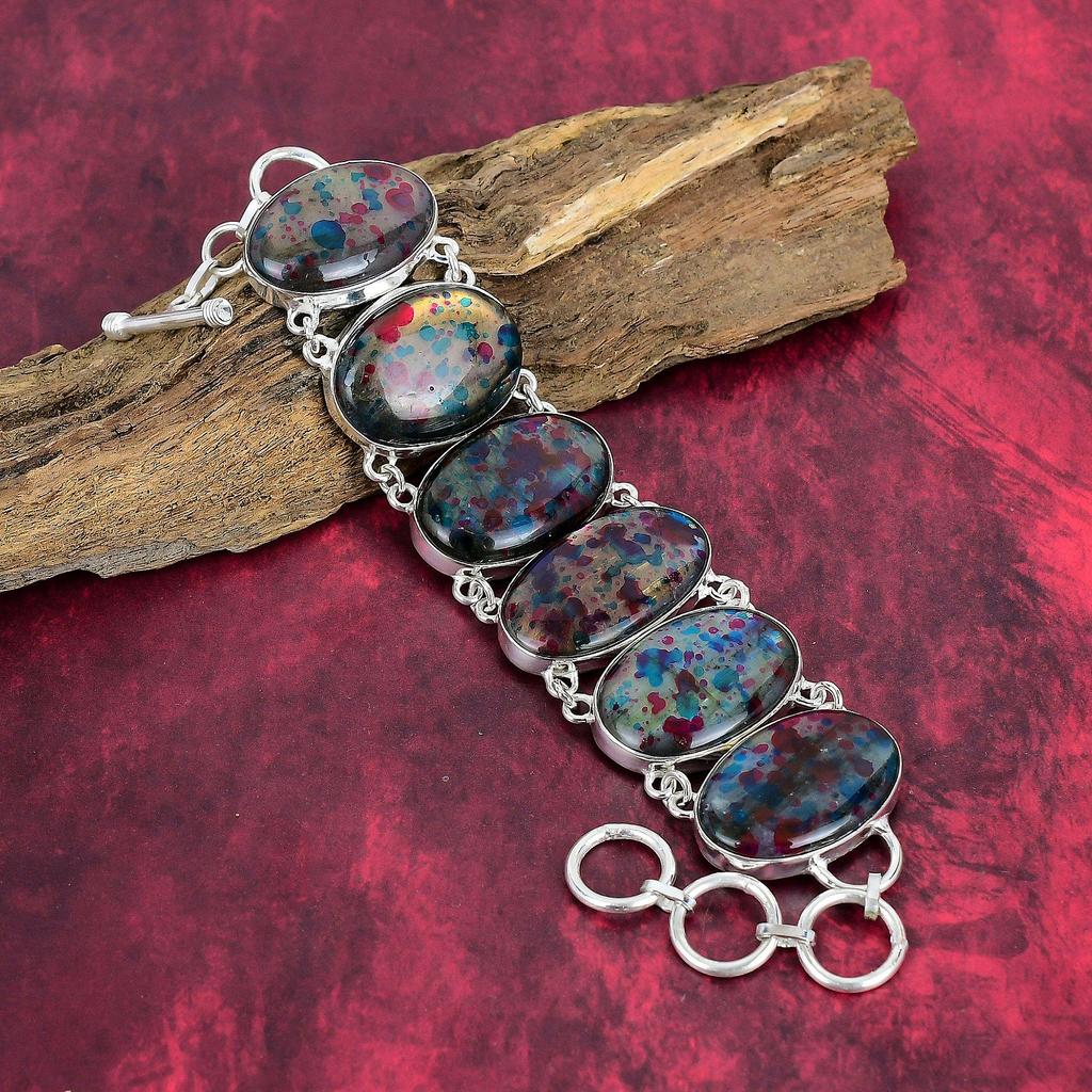 Multi Flash Labradorite Gemstone Jewelry, Handmade Charming Bracelet For Her, 925 Solid Sterling Silver With Adjustable Chain Bracelet Jewelry