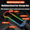 1pcs New Car Crevice Storage Box with 2 USB Charger Colorful LED Seat Gap Slit Pocket Seat Organizer Card Phone Bottle Cups Holder