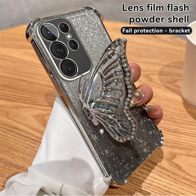 Gradient Glitter Butterfly Stand Case for Samsung S23 S24 Ultra S21 S22 Plus S23FE A52 A15 A55 A14 A34 A54 iPhone 16 15 14 13 12 11 Pro Max 15 14 Plus