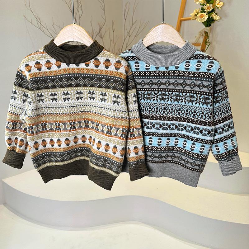 Boys' Thick Fleece-Lined Sweater: Winter 2025, Round Neck, Double-Layer Knit, Kids' Cardigan