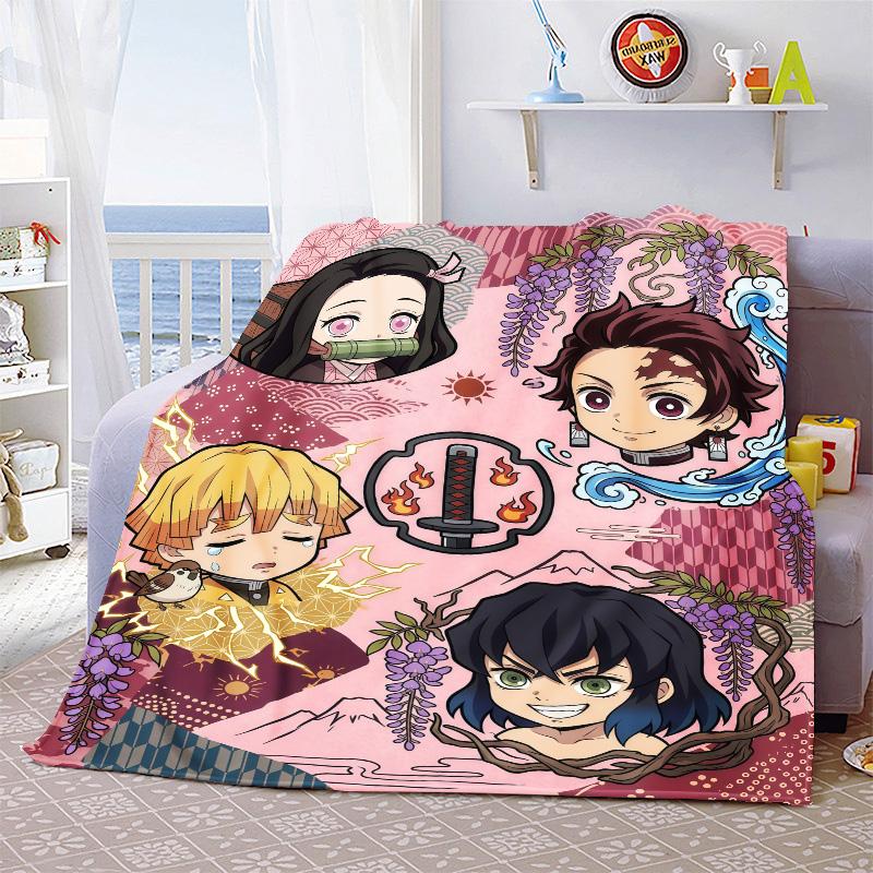 Demon Slayer Cozy Flannel Blanket Soft Plush Warm Throw for Bed Sofa Couch Lightweight Travel Home Decor Gift -QJY