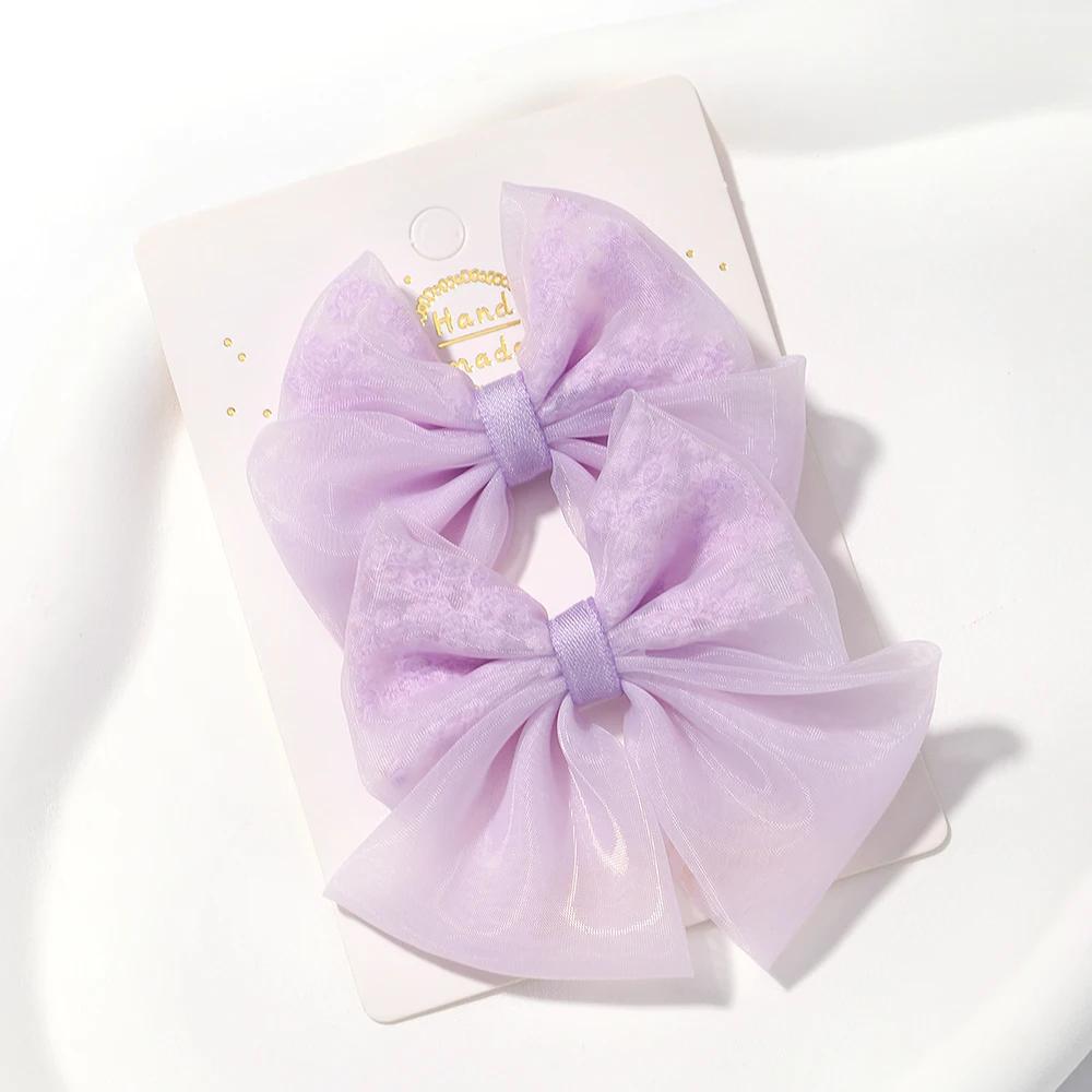 2pcs/set Lovely Lace Bows Hair Clips for Girls Sweet Solid Color Gauze Clip Soft Hairpins Pink Princess Kids Hair Accessories