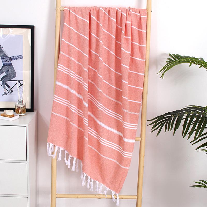 Turkish Cotton Striped Beach Towel with Tassels – Absorbent, Ideal for Bathing, Swimming, and Sun Protection