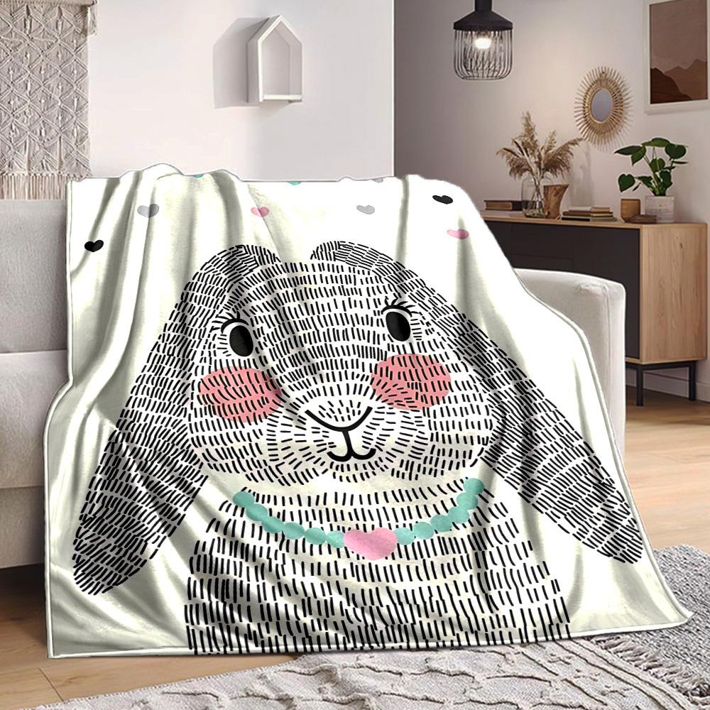 1pc Bunny Hearts Lightweight Flannel Blanket, Comfortable and Warm Blanket, for Office and Camping Sofa Bed, Livingroom017
