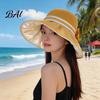 Packable Holiday Headwear Women Hollow Knit Bucket Hat, UV Protection Wide Brim Sun Lightweight Outdoor Cap Foldable Summer Beach Caps for Commute