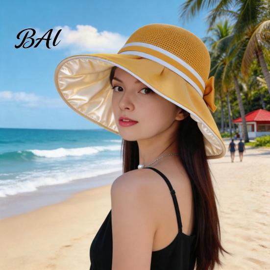Packable Holiday Headwear Women Hollow Knit Bucket Hat, UV Protection Wide Brim Sun Lightweight Outdoor Cap Foldable Summer Beach Caps for Commute