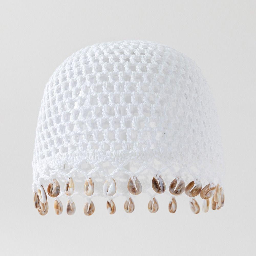Breathable Bohemian Beanie Hat Cotton Hollow Out Knit Cap Crochet Shell Beanie Hat Women Outfit
