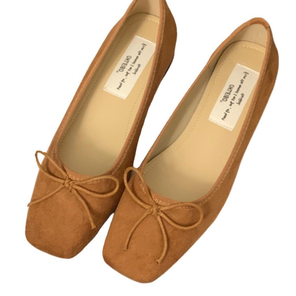 Замшевые туфли для бабушки, женские, весна-осень 2024 года, новые легкие туфли с квадратным носком и бантом, универсальные, на низком каблуке