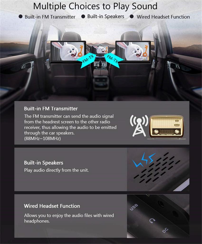 13.3 Inch Car Headrest Monitor Android 11 Player 4+64GB Bluetooth Mirror Link TV