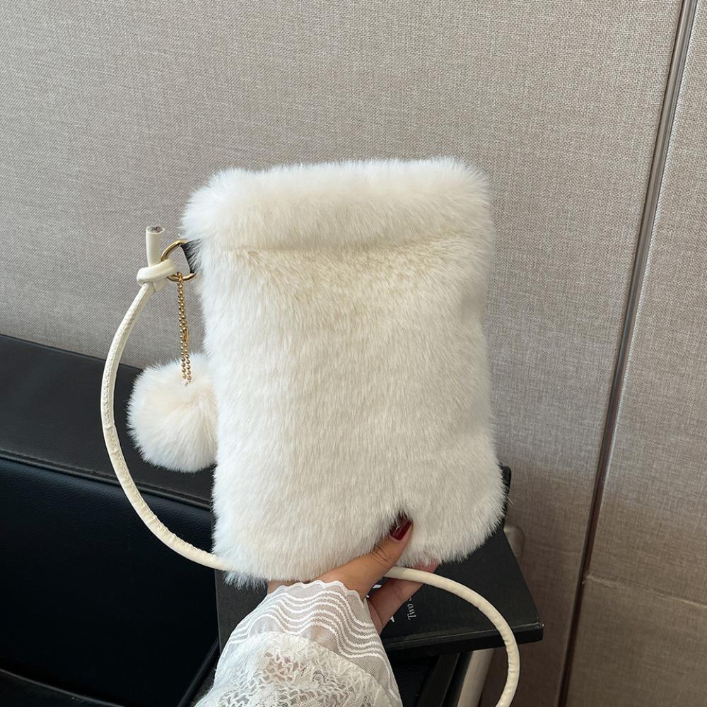 Зимняя Сумка на Плечо Искусственный Мех Мягкая Crossbody Сумка для Телефона Однотонная Большая Вместимость Дорожная Сумка