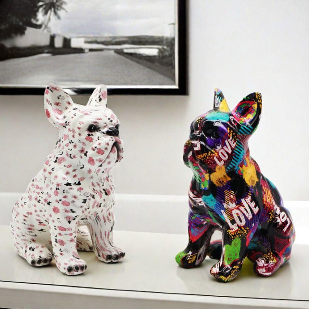 Kawaii Graffiti French Bulldog Statue Cartoon Colorful Dog Statue  Home