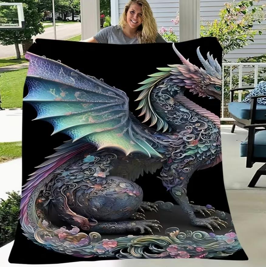 Всесезонное разноцветное фланелевое одеяло с принтом дракона, удобное, теплое, мягкое покрывало для путешествий на открытом воздухе