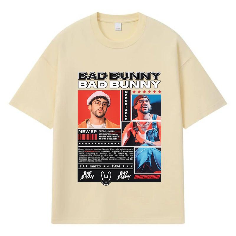 2026 Bad Bunny Графическая футболка Streetwear Y2k Harajuku Одежда 100% Хлопок Футболка Повседневная Оверсайз Летняя Мужская Футболка