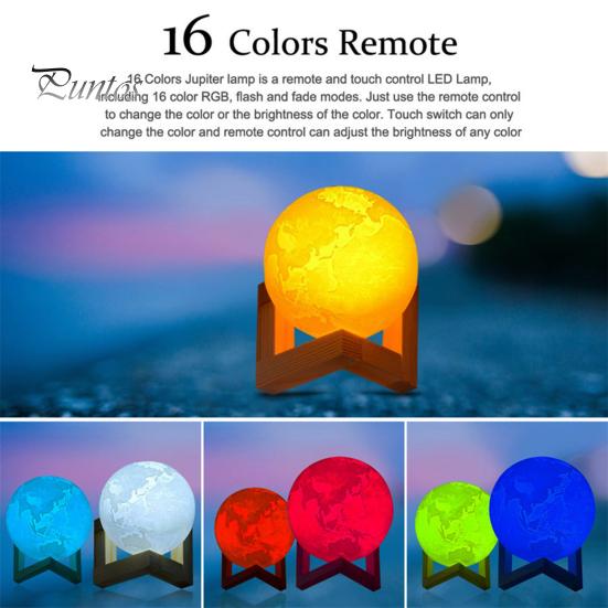 Лунная лампа с деревянной основой, 16 цветов RGB, сенсорный датчик, перезаряжаемый 3D лунный ночник, декор для спальни