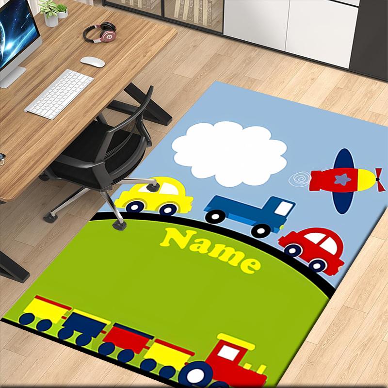 Custom Name Cute Cars Printed Carpet, for Office Chair Living Room Bedroom Kitchen Room Decor Gifts.