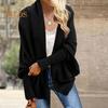 Женский кардиган, пальто без воротника, летучая мышь, длинный рукав, открытый спереди, вязаное пальто, эластичные манжеты, однотонный свободный крой, вязаный кардиган