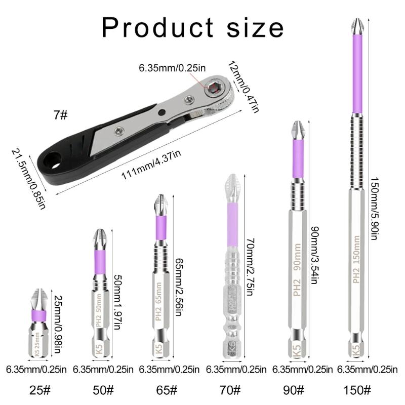High Torque Chrome Plated Antislip Impacts Crosshead Screwdriver Bits Set, Magnetic Drill Heads Suitable for Power Tool