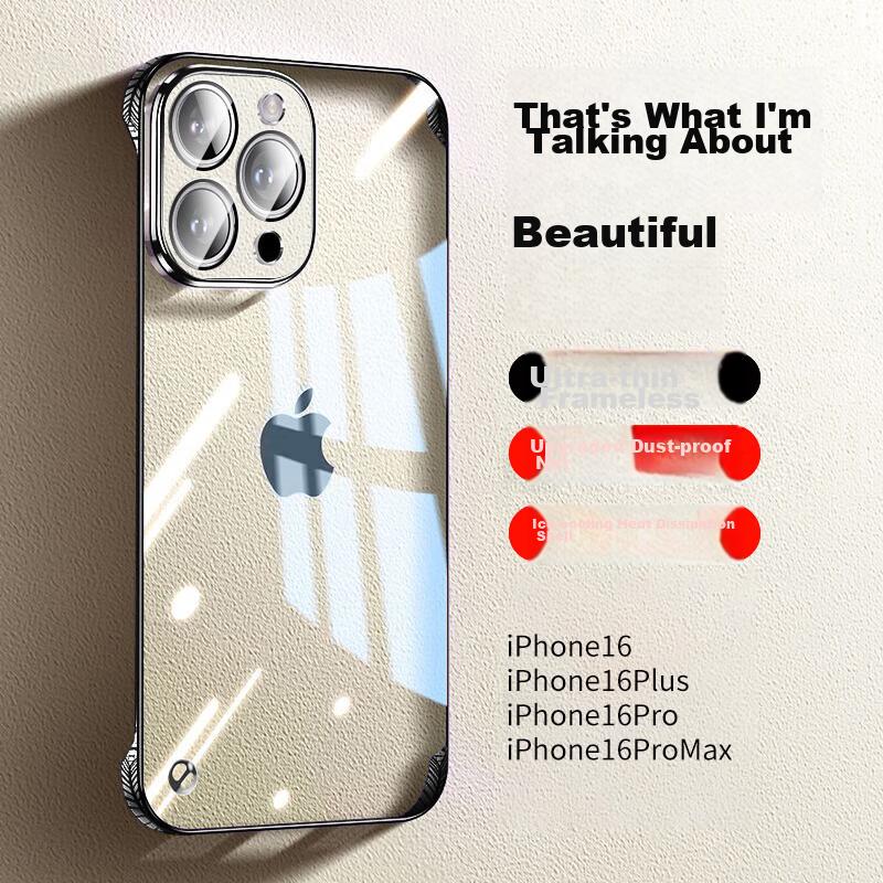 With Camera Lens ProtectorIPhone 16 Pro Max Case, Transparent Electroplated Borderless Ultra-Thin Shockproof Simple Design, Titanium Black