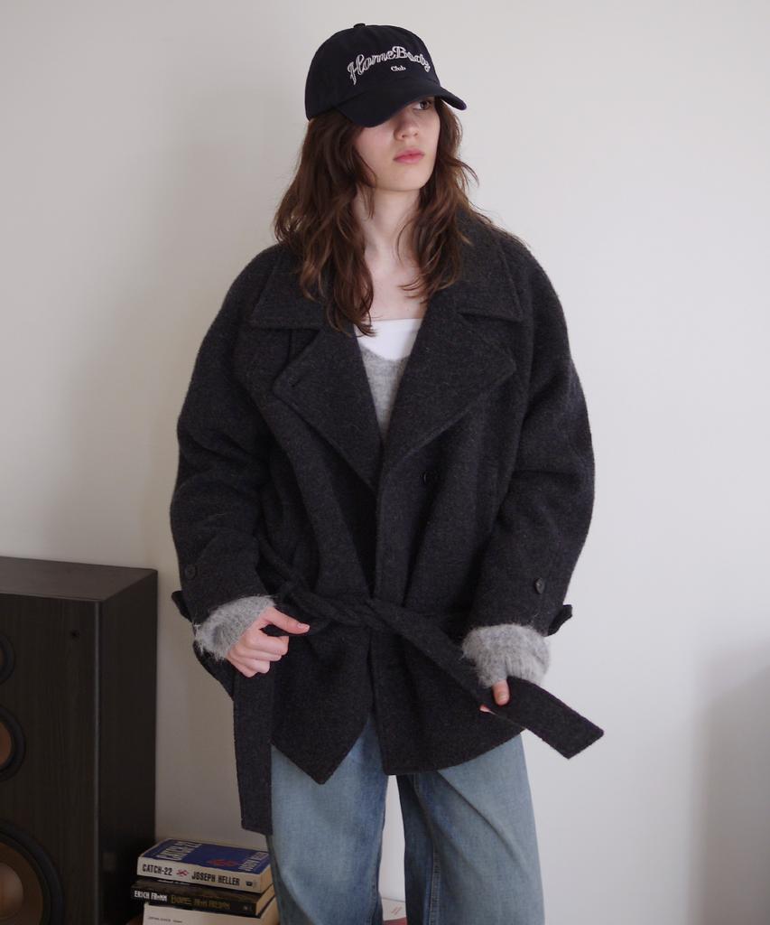 AFTERHOURS Wool Belted Half Coat (Charcoal)