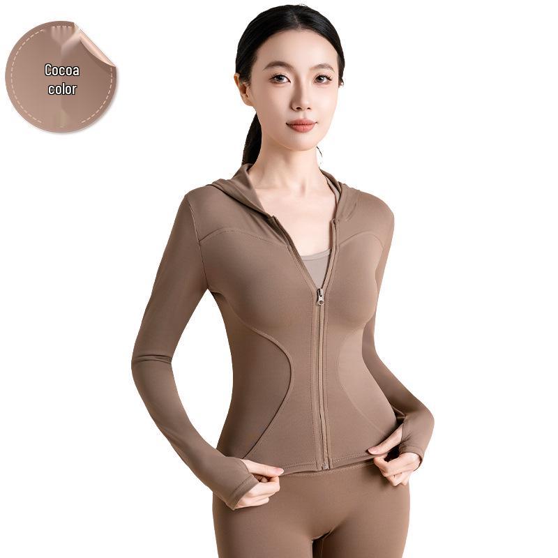 Высокоэластичный облегающий кардиган для йоги с капюшоном - Ветрозащитная фитнес-куртка для бега, велоспорта и йоги