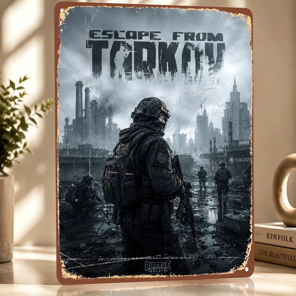 Escape From Tarkov Game Poster Retro D Printed Metal Signs Customized Wall Hanging Gift for Living Room Interior Decoration