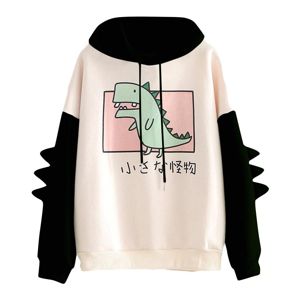 Cute Dinosaur Hoodies Women Sweatshirt Pullovers Tops Harajuku Hooded Girls Female Teens Hooded Clothes 2023