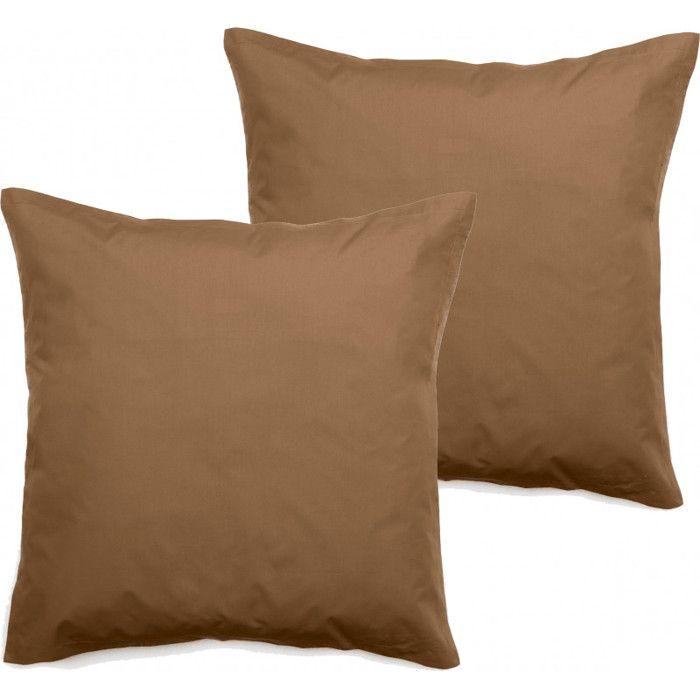 Set of 2 Percale Pillowcases Pure Combed Cotton Long Fibers 80 Threads/cm² South Wind - Cognac - Set of 2 Pillowcases 65 X
