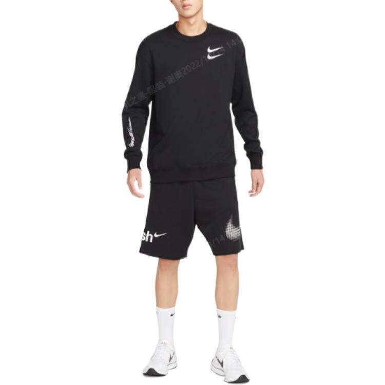 Nike Сплошной цветной пуловер с круглым вырезом и принтом логотипа, мужские топы, черный FB1911-010