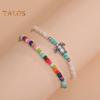 2 Pcs Beach Bead Anklet Colorful Rainbow Color Turtle Pendant Bohemian Style Stackable Beaded Anklets Summer Vacation Jewelry