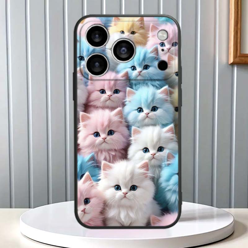 Мультяшные Животные Милый Чехол Для Телефона Для Apple iPhone 17 16 16E 15 14 13 12 11 Pro Max Plus Черный Мягкий Силикон