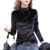 Осенняя бархатная базовая рубашка для женщин, приталенная, с полувысоким воротником, универсальная футболка