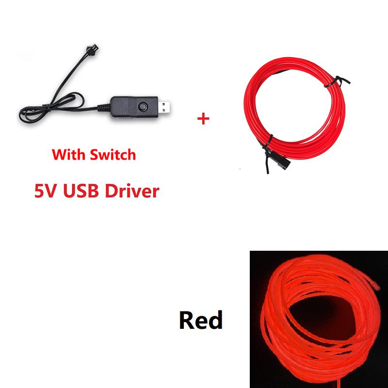 10/5/3/1M EL Wire Cable LED Neon Christmas Dance Party DIY Costumes Clothing Luminous Light Decoration Ball Rave USB Switch Neon Lights 4
