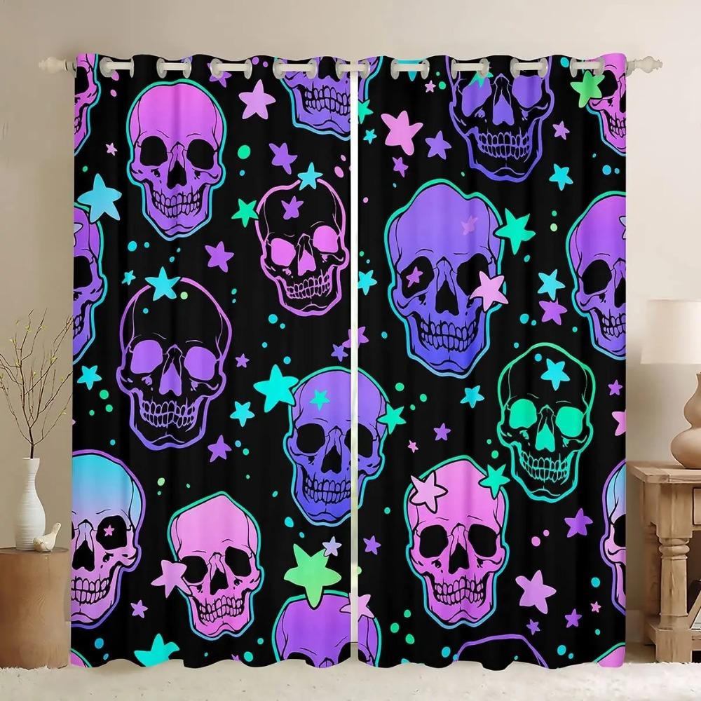 Забавные затемняющие шторы с черепами, веселый принт скелета, занавески для гостиной, детские, для мальчиков, для спальни, высокие затемняющие шторы, 2 шт.