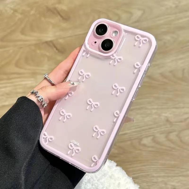 Милый Фиолетово-Розовый Бант Мягкий Прозрачный Чехол Защита для IPhone 15 14 13 12 11 14 Pro Max Мягкий Чехол с Защитой Камеры для IPhone 15