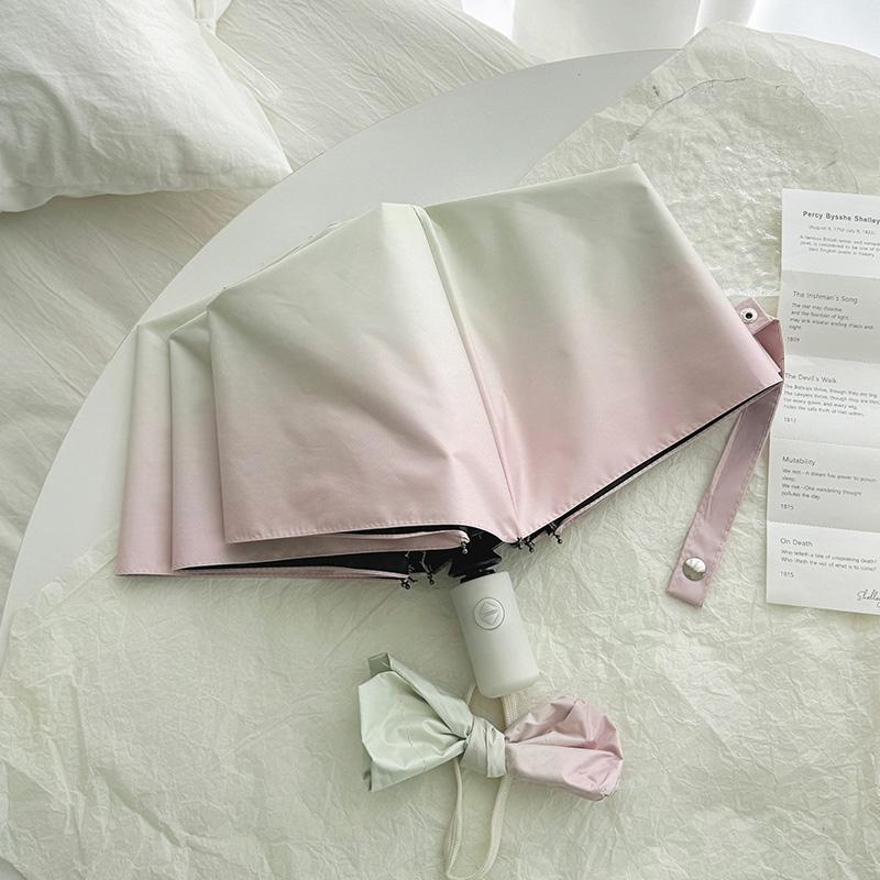 Sea Salt Blue Gradient Umbrella, Dual-Use Triple Fold Black Rubber Umbrellas, Parasol Umbrella Automatic/Manual Uv Umbrella Gift