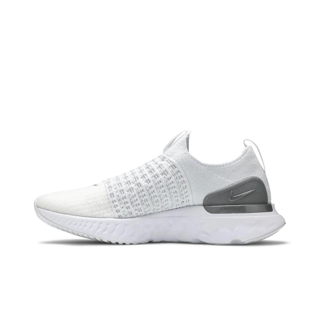 Nike Womens React Phantom Run Flyknit 2 'True White Silver' (women's sizes) True White / White / Pure Platinum / Metallic Silver Running Shoes