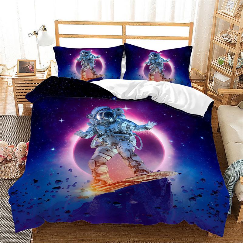 Пододеяльник с изображением астронавта, комплект постельного белья «Космические приключения», микрофибра, ракета, корабль, планеты, звезды, пододеяльник для двухспальной кровати, двуспальный, для мальчиков и подростков